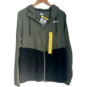 Reebok Men’s Olive Green And Black Training Full-zip Drawcord Hooded Jacket Med